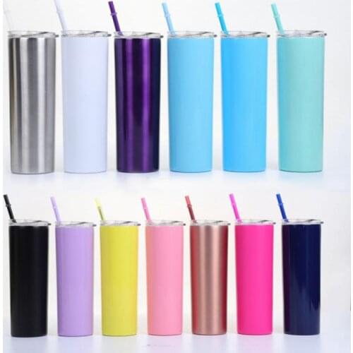 HOT 20oz Skinny Tumbler Sealed Lids With Straw Wine Cup Double Wall Vacuum Insulated Stainless Steel Thermos Bottle Holiday Gift