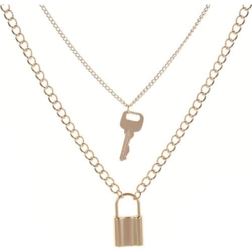 Trendy Simple Gold Silver Color PadLock Pendant Necklaces Brand New link Key lock Necklaces collar cou collier femme women