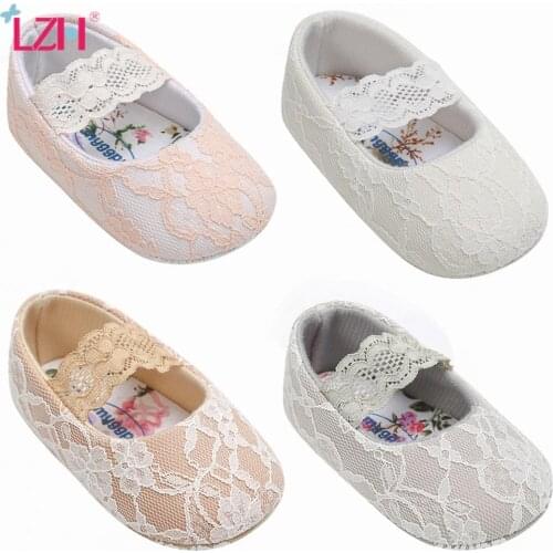 LZH Autumn Spring Lace Shoes For Baby Toddler First Walkers Crib Floral Soft Soled Anti-Slip Shoes Infant Born Girls Shoes New