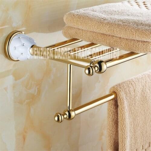 New arrival Towel Racks Luxury Bathroom Accesserries High Quality Golden Finish Bath Towel Shelves Towel Bar bath hardware Hot