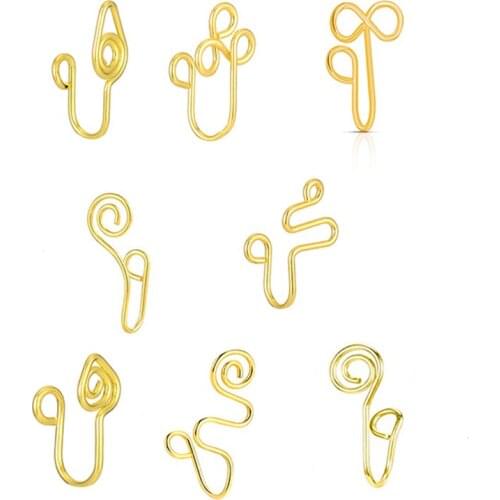 XCMRYSP 8 Styles Fake Nose Piercing Gold Copper Wire Spiral African Faux Nose Cuff Also Can Be Ear Clip Cuff