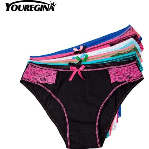 YOUREGINA Sexy underwear Women Cotton Lace Panties Breathable Panty Lingerie Ladies Briefs Patchwork Bowknot Comfortabl6pcs/lot