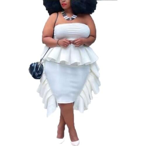 Plus Size Women Clothing Dress 2 Piece Set Ruffle Wrap Tops High Waist Shirts Sets Party Birthday Outfits Wholesale Dropshipping