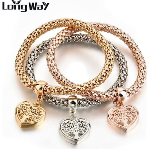LongWay 2019 Ethnic Love Heart of Tree Charm Bracelets For Women Gold Color Crystal Chain Bracelets & Bangles SBR170118MT
