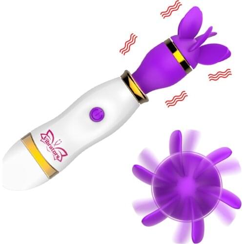 Female Masturbator 360 Degree Rotation AV Stick Nipple Clitoris Stimulator 12 Speed Tongue Licking Vibrator