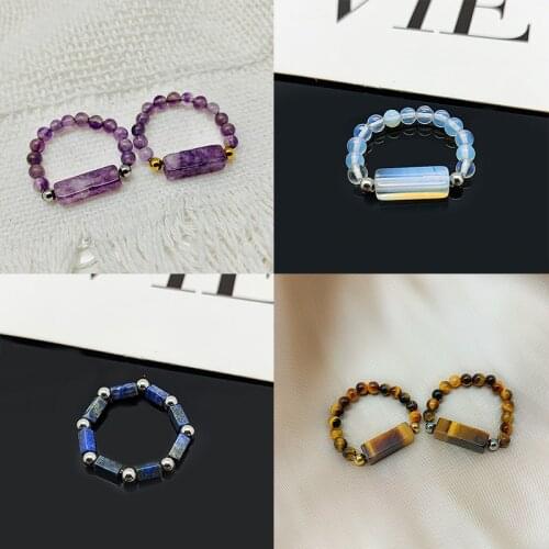 Fashion Jewelry Rings for Women Natural Tigereye Amethyst Opal Rings with Stainless Steel Gold Silver for Couple Ring Adjustable