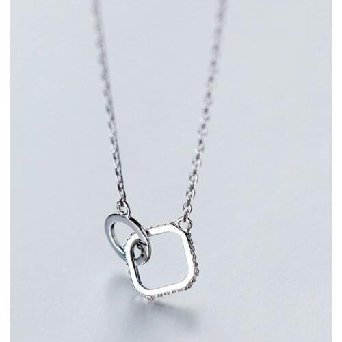 Utimtree Simple Geometric Cubic Zirconia Necklace for Women Square Circle Choker Necklaces collar mujer