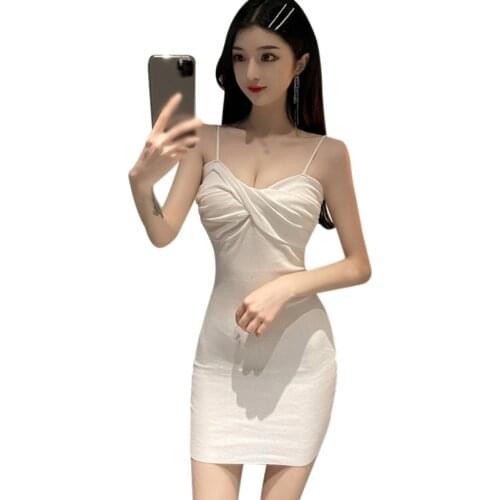 DAXIN Slim Sling Dress Women Summer Solid Color Buttocks Show Thin Sexy Nightclub Vestidos