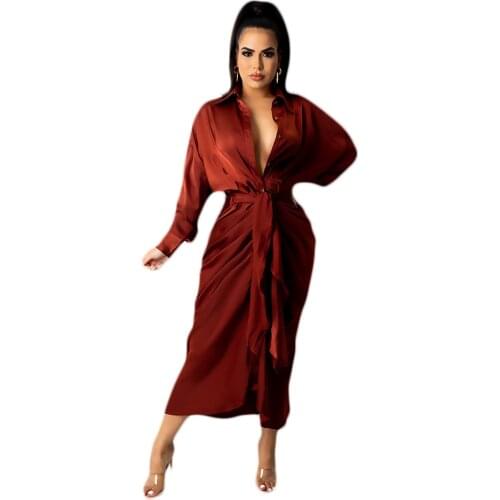 Solid Color Office Lady French Vintage Elegant Sheath Maxi Dresses Long Sleeve Lace-Up Party Evening Club Women Dress Vestidos