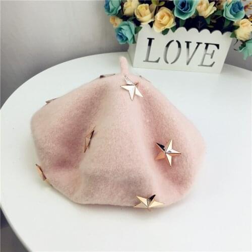 Winter Wool Beret Hat Cap Girls Sweet French Artist Beanie Hat Painter Caps for kids Girls 3-10 Years