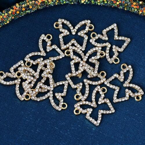 10Pcs Shiny Rhinestone Hollow Gold Color Butterfly Charms Two Holes Connectors Insect Necklace Charm For DIY Jewelry Accessories