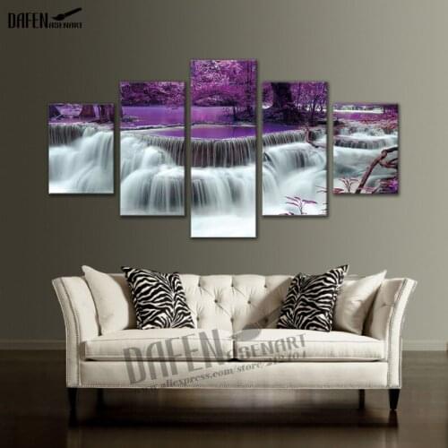 5 Piece Wall Art Picture Waterfall Canvas Prints Painting Home Decor Nature Landscape Framed Paintings Living Room Wall Decor