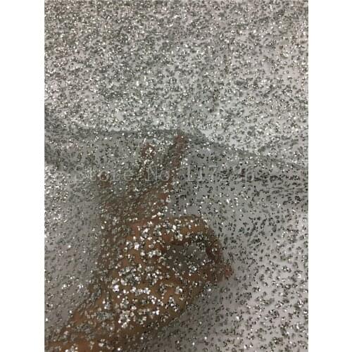 5 Yards glued Glitter silver Mesh Lace Fabric JRB-81106 French African Laces High Quality African Net Lace Fabric