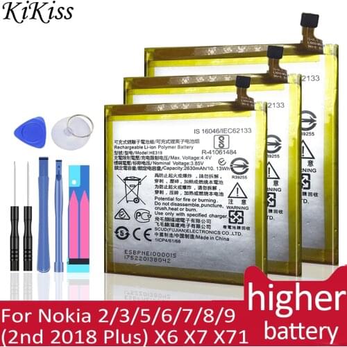 Mobile Phone Battery For Nokia 2 3 5 6 7 8 9 (2nd 2018 Plus) X6 X7 X71 Nokia3 TA-1020 1028 1032 1038 Batery HE319 HE321 HE336