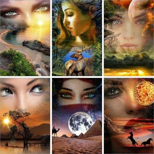 Huacan Diamond Embroidery Sale Woman Landscape 5D Diamond Painting Full Drill Eye Mosaic Cross Stitch Decoration For Home