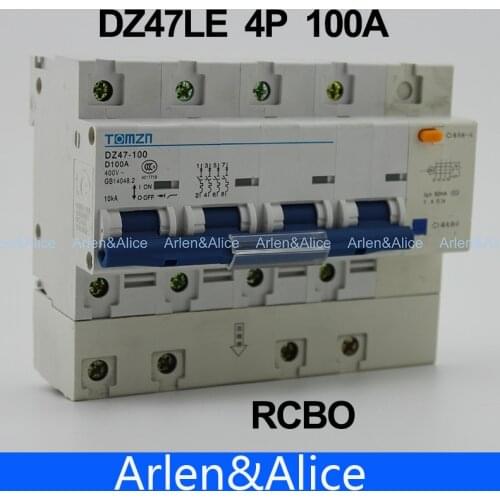DZ47LE 4P 100A D type 400V~ 50HZ/60HZ Residual current Circuit breaker with over current and Leakage protection RCBO