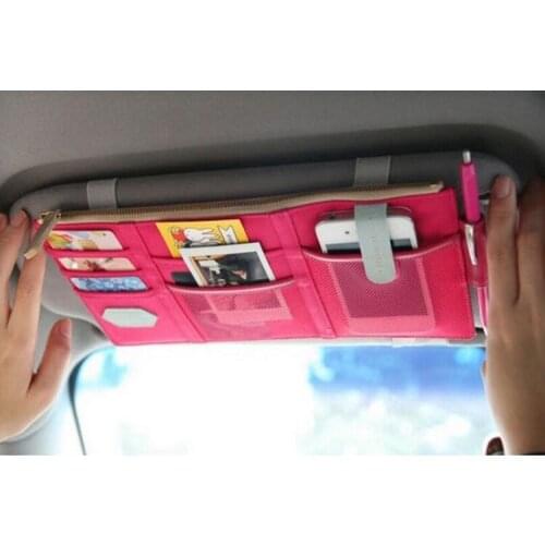 Car Sun Visor Storage Pocket Rose Red Organizer Bag Documents Namecard Pen Credit Card