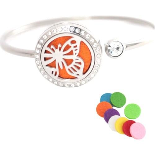 Aromatherapy locket Bracelet Bangle Butterfly 25mm Magnet Crystal Stainless steel essential oil diffuser locket bracelet
