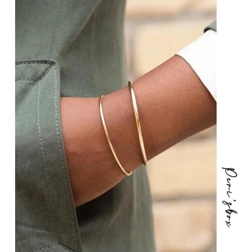 Perisbox 2 Designs Round Square Edged Thin Bangles Titanium Steel Circle Bangle Gold Color Minimalist Bangles for Women 2019
