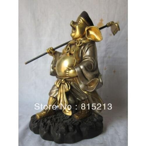 Wang 000136 Bronze 24K Gold Zhu Bajie CHO HAKKAI Pig God Statue