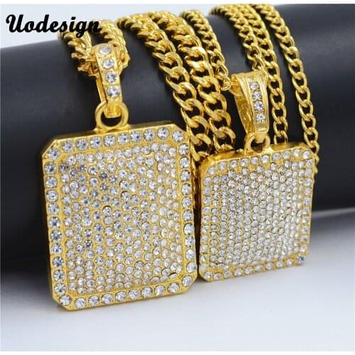 Fashion Men Full New Cubic Zirconia Dog Tag Pendants Copper Cuban Chain Necklace Hip Hop Bling Iced Out Gold Silver Jewelry