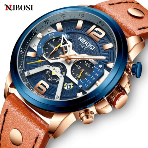 NIBOSI 2021 Men Watch Leather Brand Luxury Quartz Clock Fashion Chronograph Wristwatch Male Sport Military Relogio Masculino
