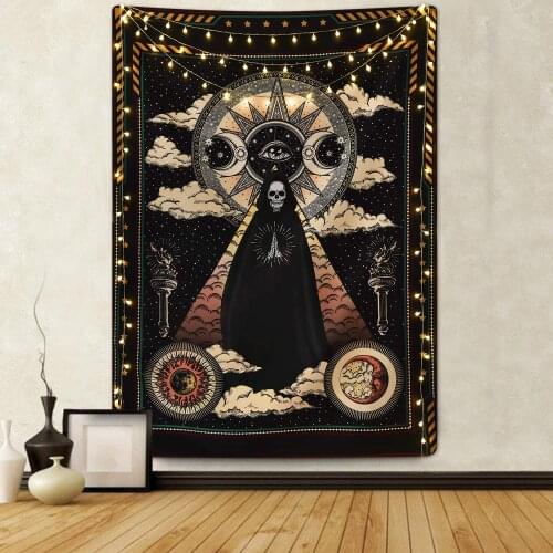 Skull Solar Iris Sun and Moon Tapestry Star and Cloud