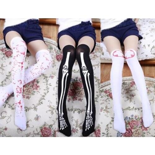 2018 NEW Halloween Party Women Girl Cosplay Nurse Blood Skull Stockings High Elastic Over Knee Pantyhose Hosiery