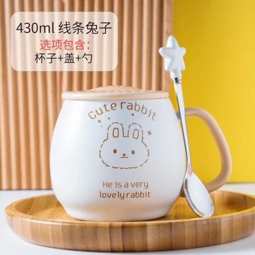 Children Cute Cartoon Ceramic Coffee Mug with Cover Spoon Rabbite Animal Household Large Water Cup Milk Breakfast Tazas De Cafe