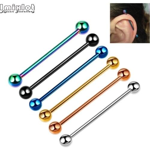 10PCS Long Straight Ear Piercing Stainless Steel Industrial Piercing Ear Cartilage Plugs & Tunnels Barbell Earring Jewelry