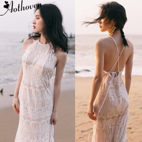 Elegant Lace Maxi Dresses New Bohemian Long Dress Halter Backless Sleeveless Plus Size Holiday Beach Dress Vintage 2019 Vestidos