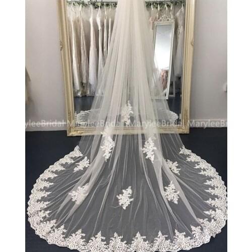 Romantic White / Ivory Wedding Veils Top Quality Tulle With Appliques Wedding Accessories Long Bridal Veil 3m*1.5m
