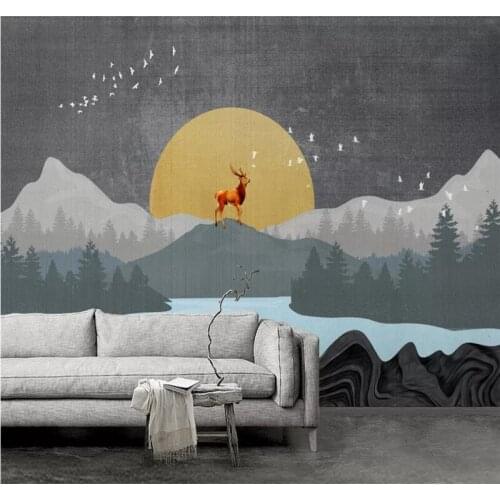 Customized 3d wallpaper Nordic hand-painted elk forest background wall paper mural quality waterproof material