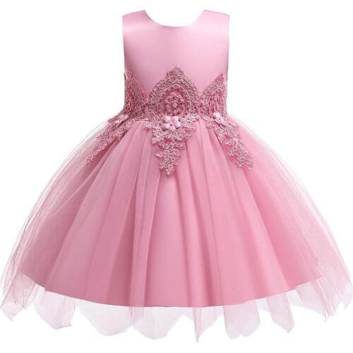 Infant summer baptism childrens clothing girl lace birthday party dress childrens back V-neck big bow sweet princess dress