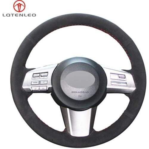 LQTENLEO Black Suede Leather Car Steering Wheel Cover For Subaru Outback 2010 2011 2012 Legacy 2009-2012
