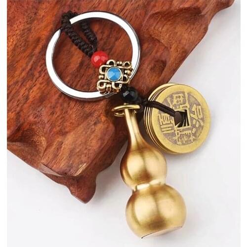 Lucky Copper Gourd Keychain Pendant Creative Car Chain Ring Lanyard Men and Women Schoolbag Chinese Style Ornaments Gift