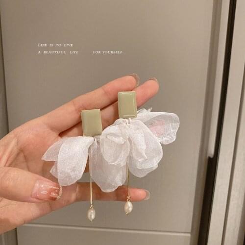 Korean Fashion Temperament Super Fairy Organza Cloth Art Earrings Long Earrings New Trendy Earrings for Women Jewelry Wholesale
