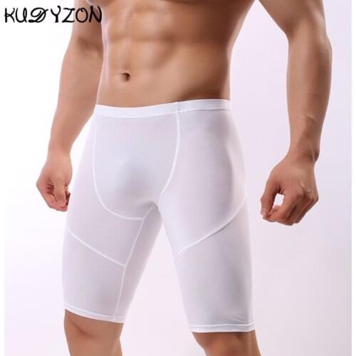 Ice Silk Fitness Long Men Boxer Underwear Quick-dry Men Underwear Boxer Shorts Long Leg Trunks Underpants Sexy Pouch Panties