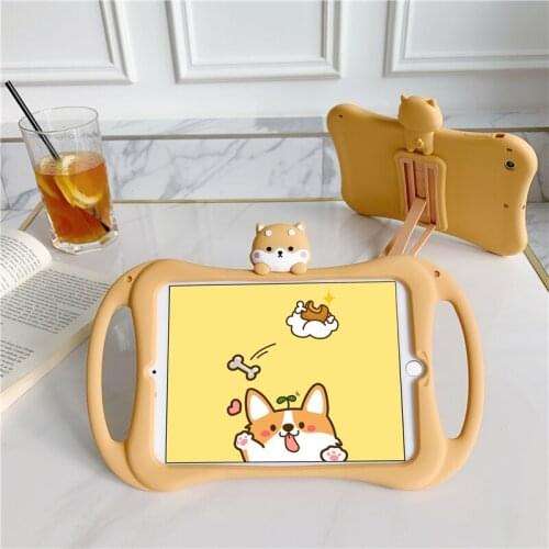 Agrotera Soft Silicone Kids Handle Holder Tablet Case Cover for iPad 2 3 4 Pro 9.7'' 10.2'' 10.5'' 11'' Cute Shiba Inu Dog Puppy