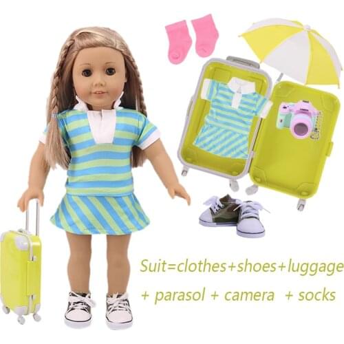 New 6Pcs Doll Shoes Clothes Suitcase Set For 18Inch American Doll&43CM Born Baby Generation Russian Girls Christmas Gift