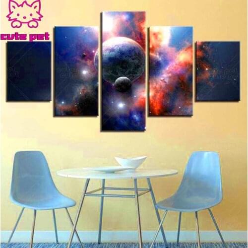 DIY diamond embroidery planet cloud view full square round diamond painting cross stitch 5D mosaic 5 pcs set home decoration