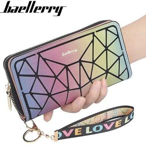 New Holographic Women Wallet Made Of Leather Top Quality Leather Long Card Holder Female Clutch Purse For Phone Zipper Money Bag