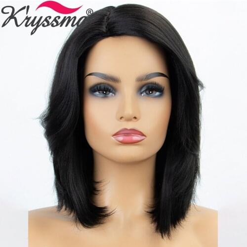 Kryssma Brown Short Bob Wigs Black Synthetic Wigs for Women With Bangs Full Machine Made Cosplay Wig Heat Resistant Fiber New