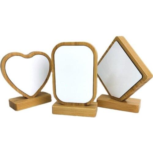 Bamboos Sublimation Blank Photo Frame With Base DIY Double Sided Wood Love Heart Round Frames Magnetism Decoration SN138