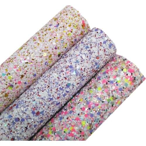 Pink Purple Chunky Glitter Vinyl Fabric Sheet with Kinted Backing Glitter Synthetic Leather Faux Vinil For Bows DIY 4S04A