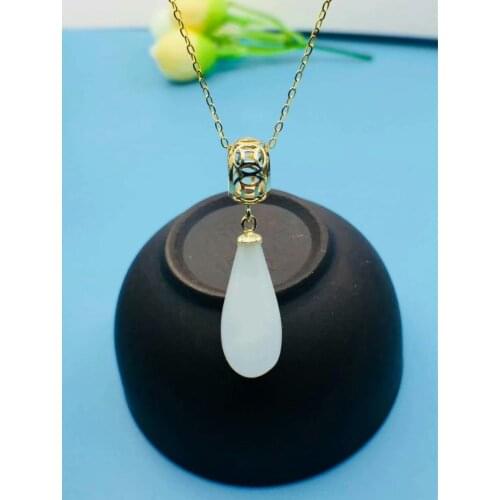 SHILOVEM 18k yellow gold real Natural white Jasper pendants classic fine Jewelry women wedding no send necklace new yzz101005hby