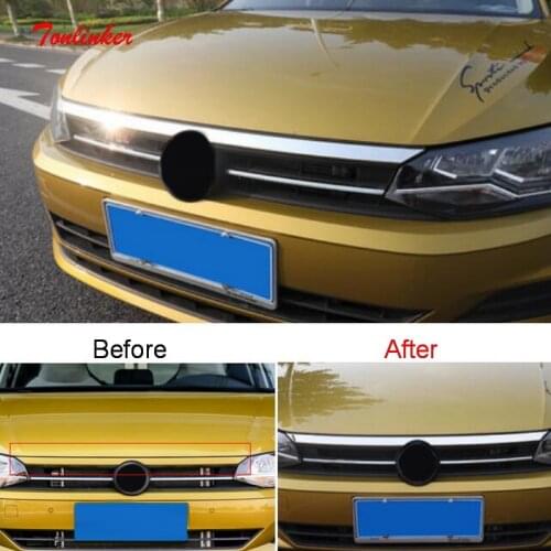 Tonlinker Exterior Up Racing Grills Cover case Sticker for Volkswagen POLO 2019 Car Styling 1 PCS Stainless steel Cover Sticker