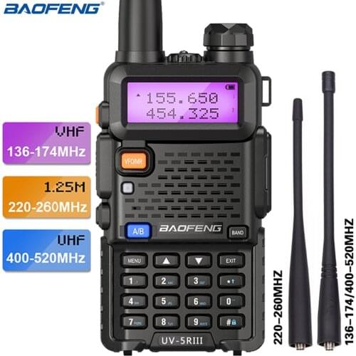 Baofeng Tri-Band Radio UV-5R III Walkie Talkie 220-260Mhz 5Watts Portable Two Way Radio Amateur Handheld UV- 5RX3 Transceiver