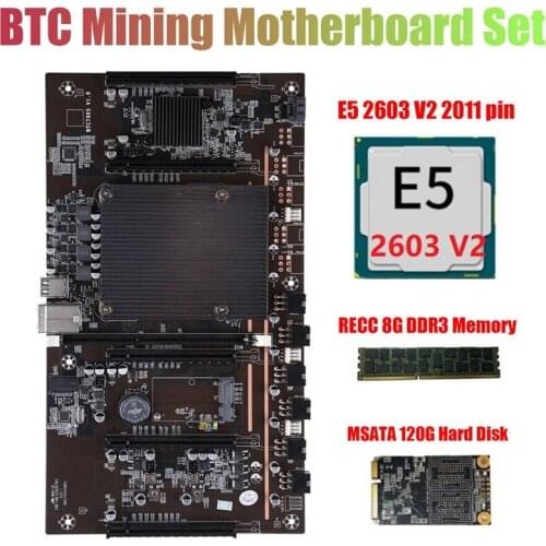X79 H61 BTC Miner Motherboard 5X PCIE Support 3060 3070 3080 Graphics Card with E5 2603 V2 CPU RECC 8G DDR3 RAM 120G SSD