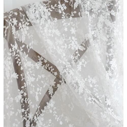 1meter White organza embroidery fabric lace mesh wedding dress fabric background cloth curtain tablecloth handmade diy